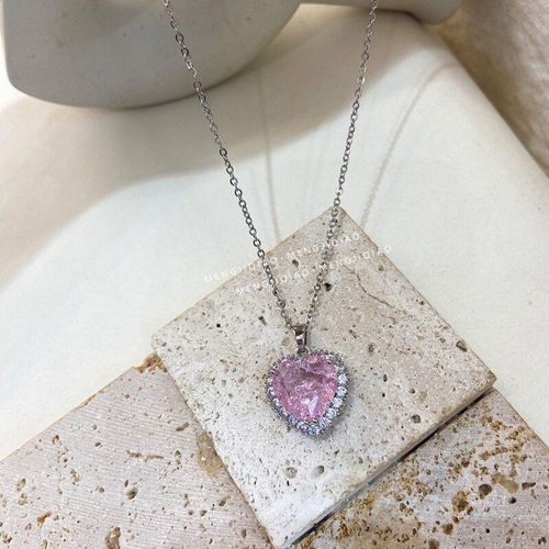 Collier En Cristal C¿Ur Rose Pour Femmes, Pendentif Chaîne En Métal Zircon, Bijoux De Fête, Tendance Coréenne, 2021
