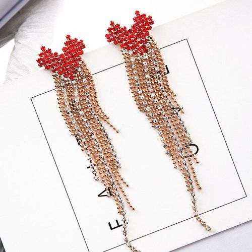 Boucles D'oreilles Longues À Pampilles En Forme De C¿Ur Rouge, Strass, Pour Femmes, Bijoux De Luxe, Vintage, Cadeau De Fête, 2017