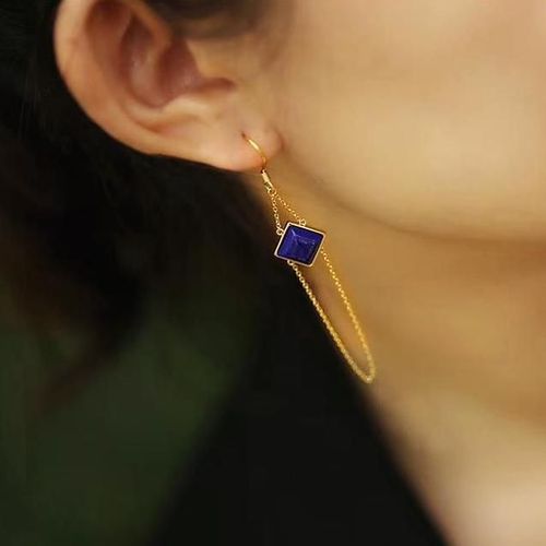 Boucles D'oreilles En Diamant Naturel Lapis Lazuli Pour Femme, Bijoux Longs Et Géométriques, Breloques Élégantes, Uniques Et Créatives, En Argent