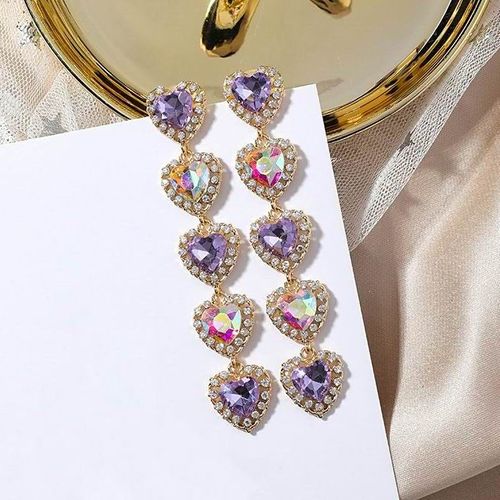 Boucles D'oreilles Pendantes En Strass Pour Femmes, Bijoux En Cristal Coloré, Tendance Coréenne, Cinq C¿Urs D'amour, Cadeau, 2018