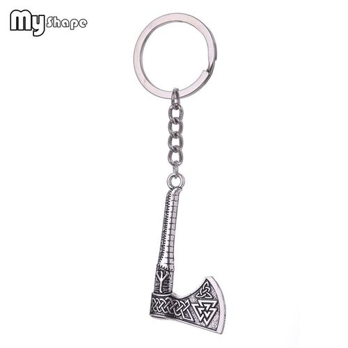Porte-Clés Vintage Avec Pendentif De Hache, Anneau De Clé Avec N¿Ud Irlandais, Pour Sac De Voiture, Bijoux Pour Hommes, Cadeau Argenté, 2019