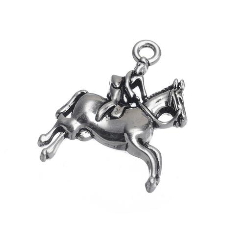 Pendentif Cavalier De Course En Argent Plaqué Antique, Breloques 3d, Vente En Gros, 10 Pièces Par Lot