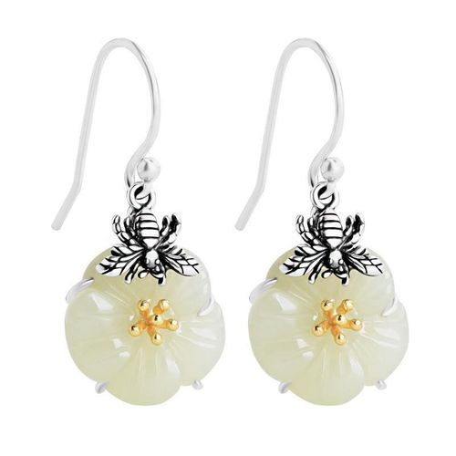 Boucles D'oreilles En Argent Naturel Hetian Jade Blanc, Petites Abeilles Charmantes, Élégantes, Fraîches Et Mignonnes, Design De Niche, Bijoux De Marque Pour Femmes, Nouvelle Collection