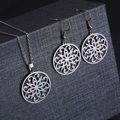 Ensemble De Bijoux Vintage À Fleurs, Boucles D'oreilles Et Collier Pour Femme, En Acier Inoxydable, Couleur Argent, Pendentif Doré, Cadeaux