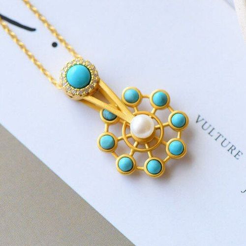 Collier Pendentif En Argent Naturel Turquoise Or, Créatif, Haute Qualité, Artisanat Intelligent, Charme, Marque De Bijoux Pour Femmes