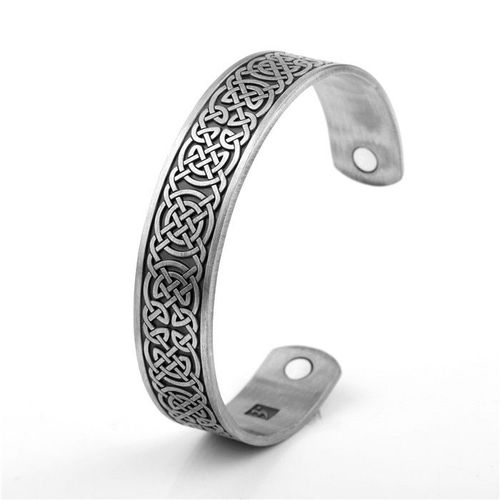Bracelets À Hologramme Magnétique Puissant, Bijoux Manchette, N¿Ud Porte-Bonheur Gravé, Viking Antique, Ton Argenté, Taille Réglable