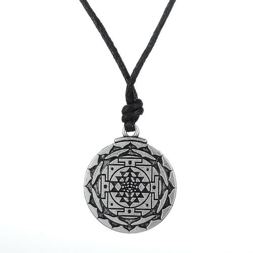 Collier Pendentif En Cuir Pour Hommes, Style Sri Yantra, Pour La Croissance Et La Guérison, Amulette, Déesse De La Richesse, Talisman Tantrique, Hindi