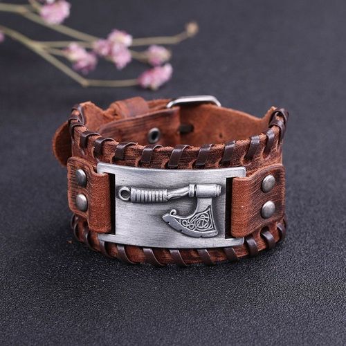Bracelet À N¿Ud Irlandais Viking Pour Hommes, Bijoux En Cuir Véritable Marron, Manchette Tissée