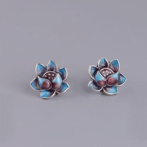 Boucles D'oreilles Lotus En Porcelaine Pour Femmes, Design Original, Émail Cloisonné, Artisanat Rétro Chinois, Breloque Élégante, Bijoux En Argent