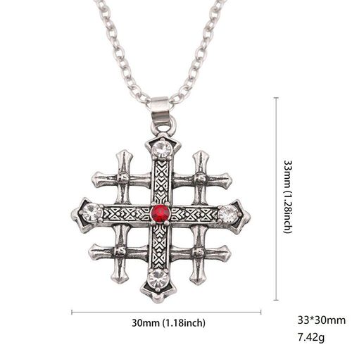 Collier Médiéval Avec Pendentif En Cristal Rouge, Ras Du Cou, Vintage, Chrétien