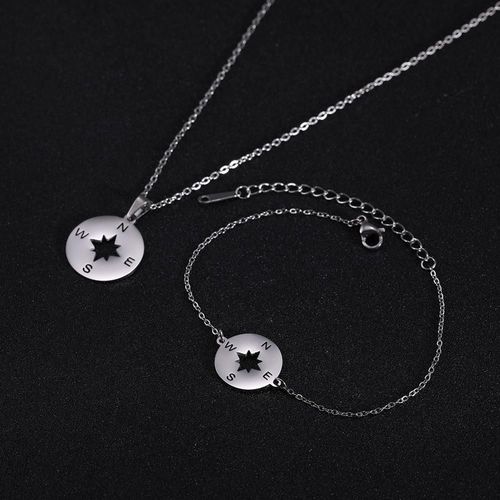 Ensemble De Bijoux Pour Femmes, Bracelet Et Collier Couleur Or, En Acier Inoxydable, Argenté, Ras Du Cou, Cadeau