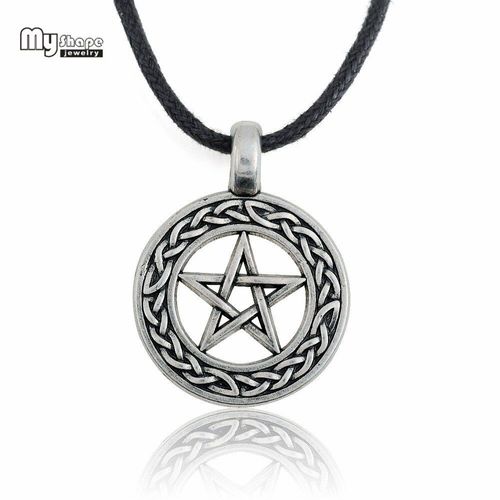 Collier Rétro Gothique Vintage En Cuir Noir Pour Hommes, Pendentif Avec N¿Ud Pentacle Celtique Plaqué Argent, Chaîne Pour Garçons