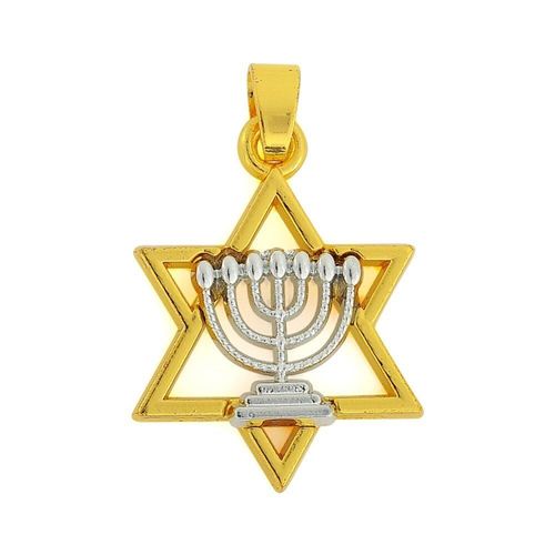 Lampe Menorah My Shape, Pendentif En Rhodium Doré Double Ton, 20x31mm, Sur Étoile De David, Bijoux Religieux, 20 Pièces