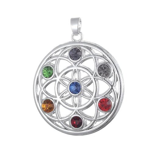 Breloques En Cristal Pour Colliers, Pendentif Fleur De Vie, 7 Chakras, Religieux, Couleur Argent Brillant, 5 Pièces