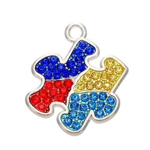 Bracelet De Sensibilisation À L'autisme En Rhodium, Cristal Multicolore, Breloques, Puzzle, Pendentif, Bricolage, Fabrication De Bijoux, 3 Pièces