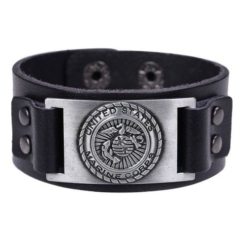 Bracelet Du Corps Des Marine Des États-Unis Pour Hommes, Bijou En Argent, Cuivre, Bronze, Boucle, Noir Et Marron, Nouveau