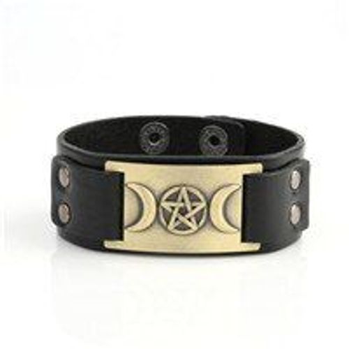 Bracelet En Cuir Pour Hommes, Vintage, Métal, Triple Signe De Déesse, Noir Et Marron, Bracelets Pour Femme