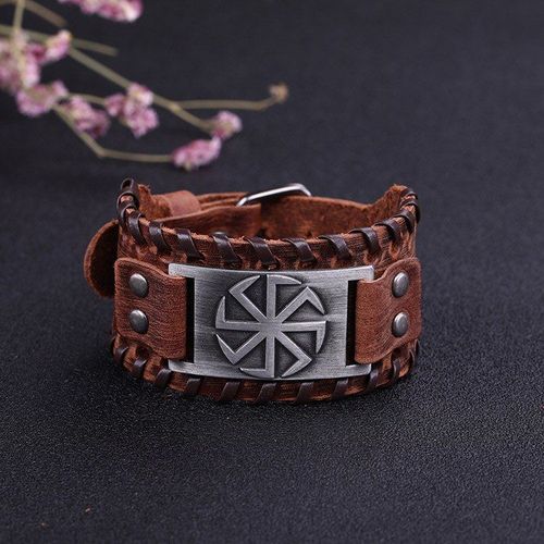Bracelets Viking En Cuir Véritable Pour Hommes, Manchette, Amulette Ethnique, Talisman Large Marron, Ajustable