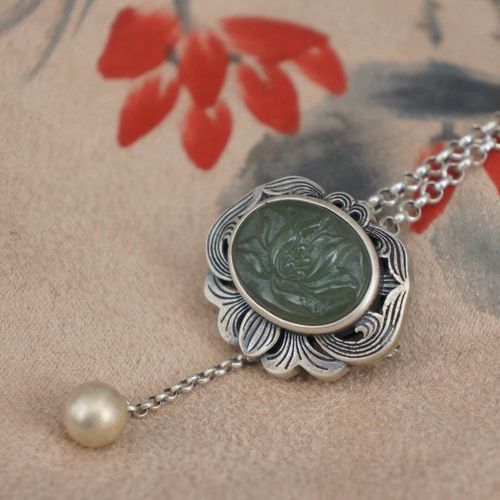 Pendentif En Jaspe Hétian Naturel, Broche De Styliste, Artisanat Original, Style Chinois Rétro, Breloque Unique De Marque, Bijoux En Argent