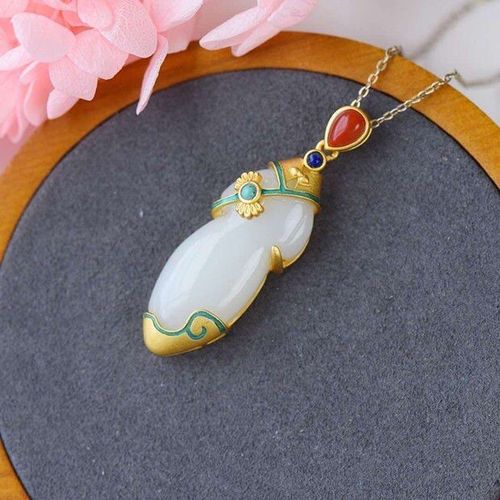 Ensemble De Bijoux De Luxe En Argent Pour Femmes, Collier Et Boucles D'oreilles En Jade Hetian Naturel, Style National Chinois