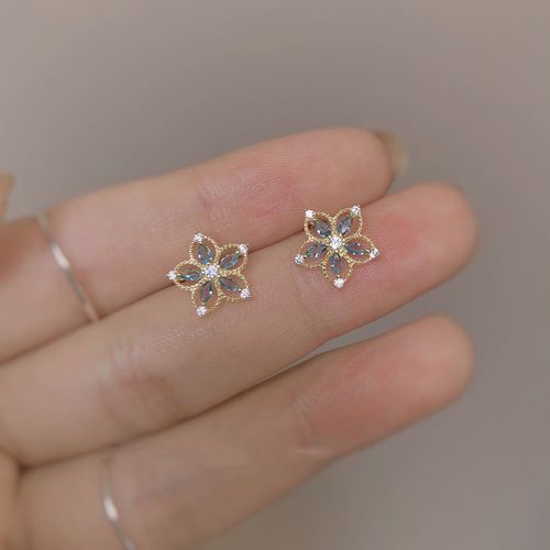 Boucles D'oreilles Orchidées À Bord Bleu Or Pour Femmes, Bijoux Originaux De Styliste, Fleurs Creuses, Luxe, Charme Exquis, Argent, Nouvelle Collection