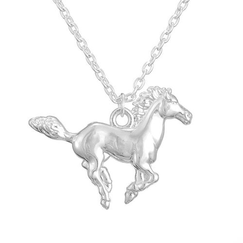 Collier Avec Pendentif Cheval Argenté Brillant, Meilleur Bijou Cadeau Pour Cowboy Et Amoureux Des Chevaux