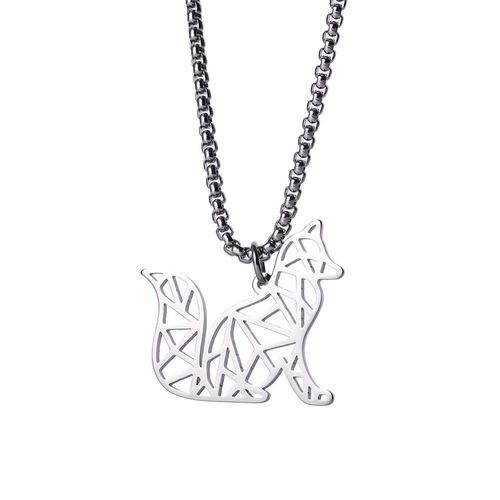 Collier En Acier Inoxydable Pour Femmes Et Hommes, Pendentif Ajouré En Forme De Renard, Animal De La Forêt, Argenté, Découpé, Bijoux, Cadeau