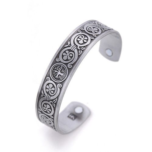 Bracelet En Pierre Magnétique Avec Arbre De Vie Pour Femme, Manchette En Forme De Fleur, Antique, Argenté, Gravé, Amulette, Bijoux De Santé