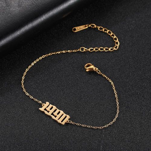 Bracelet À Maillons À Mailles, En Forme D'année De Naissance, Breloque En Acier Inoxydable, Couleur Argent Et Doré, Cadeau D'anniversaire, À La Mode, 1980-1999