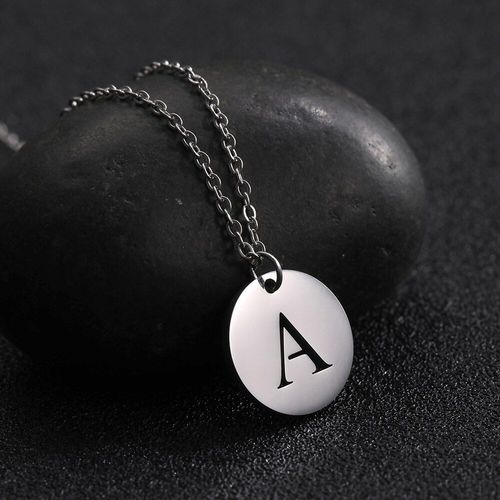 Collier En Acier Inoxydable, 26 Lettres De L'alphabet, Argenté, Pendentif, Plaque Signalétique