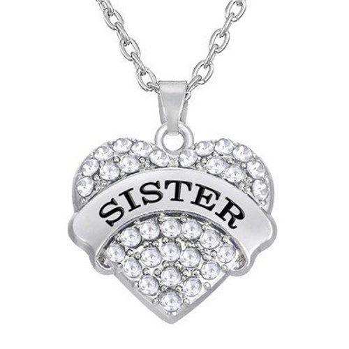 Collier Rose En Cristal Plaqué Argent, Pendentif C¿Ur, S¿Ur, Famille, Amitié, Bff, Bijoux
