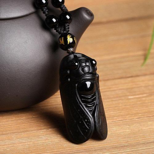 Ensemble De Pendentifs En Obsidienne Cigale Naturelle, Amulette Porte-Bonheur, Un Grand Coup, Bijoux Fins