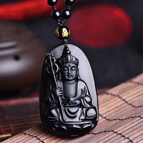 Collier En Pierre D'obsidienne Noire Naturelle, Pendentif À La Mode Pour Hommes Et Femmes, Bijoux De Bouddha