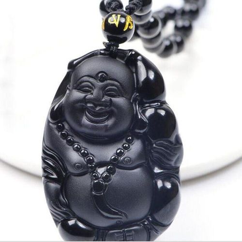 Collier Pendentif Obsidienne Maitreya En Obsidienne Naturelle, Bijoux Populaires À La Mode Pour Hommes Et Femmes, Grand Ventre, Chaîne De Pull Bouddha, Bijoux