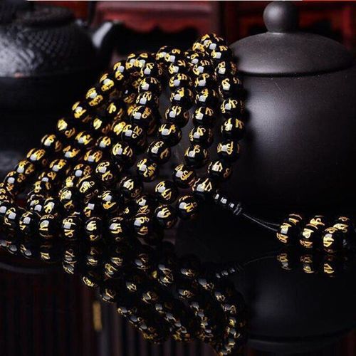 Bracelet En Obsidienne Naturelle 108 Perles Bouddha, Bijoux Boutique De Mode, Perles De 8mm, Bronzant, Six Caractères En Vrai Mot Brac, Offre Spéciale