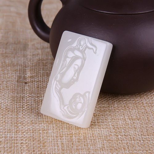 Pendentif En Pierre De Jade, Couleur Naturelle, Lotus Guanyin, Bijoux Porte-Bonheur, Amulette De Bon Augure