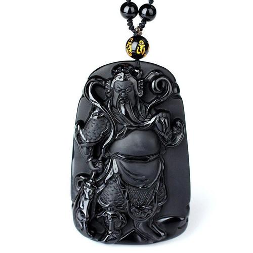 Pendentif En Obsidienne Guan Yu Jade Naturel, Bijoux Fins, Porte-Bonheur, Exorcisse, Amulette De Bon Augure