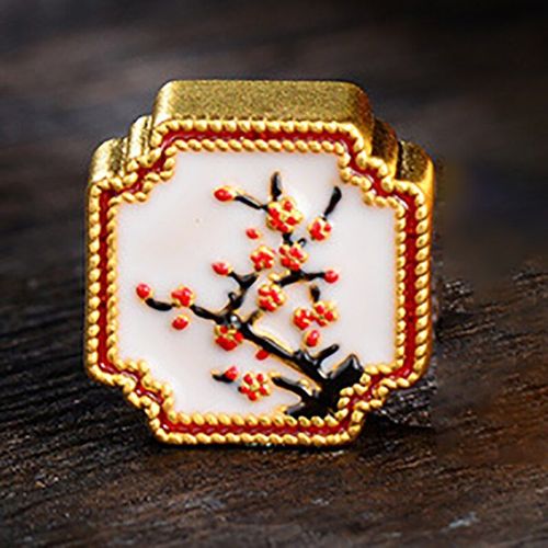 Bracelet De Styliste En Porcelaine Époxy Émail, «Fleur De Prunier Orchidée Bambou Chrysanthème» Perlé Unique Charme Exquis Bijoux En Argent