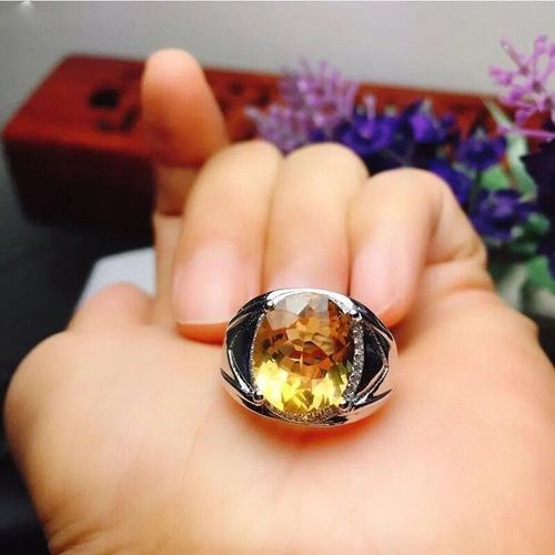 Bague En Citrine Ovale Pour Hommes, Design Tridimensionnel Incrustée D'argent, Ouverture Dominatrice Scintillante, Style Business, Bijoux De Luxe
