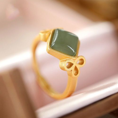 Bague Ajustable En Argent Incrusté Avec N¿Ud Papillon Rouge Du Sud, Breloque Artisanale Chinoise Unique En Or Sable, Bijoux Pour Femmes