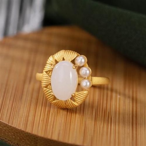 Bague En Jade Naturel Hottan Pour Femmes, Anneau Ouvert Et Ajustable, Incrusté En Argent, Perle Hétian Naturelle, Design De Niche, Léger Et Luxueux