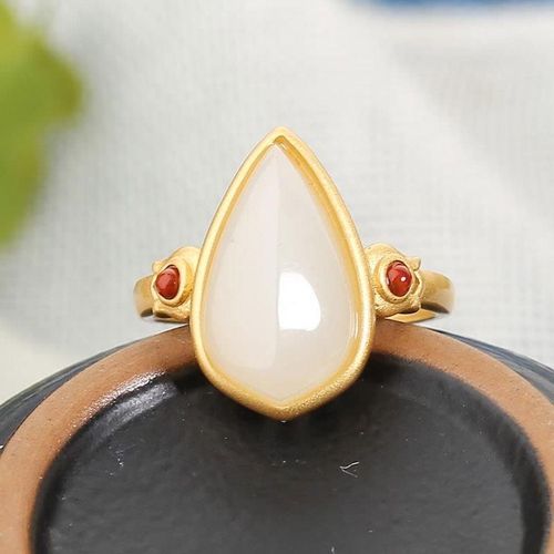 Bague En Argent Incrustée De Calcédoine Blanche Naturelle Pour Femmes, Nouvelle Collection, Bague Ajustable En Forme De Goutte D'eau, Breloque Chinoise, Bijoux De Marque