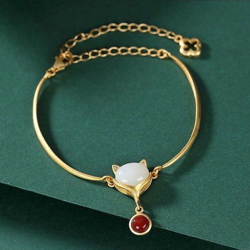 Bracelet Tête De Renard Tourmaline Rouge Hétian Calcédoine Naturelle, Bijoux De Luxe Léger De Style Palais Chinois Pour Femmes