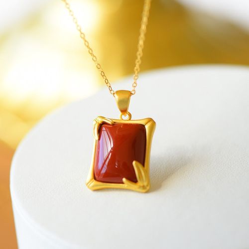 Collier Pendentif Tourmaline Rouge Naturelle Incrusté D'argent, Avec Artisanat En Or Antique Unique Et Bordure En Bambou, Bijoux Pour Femmes