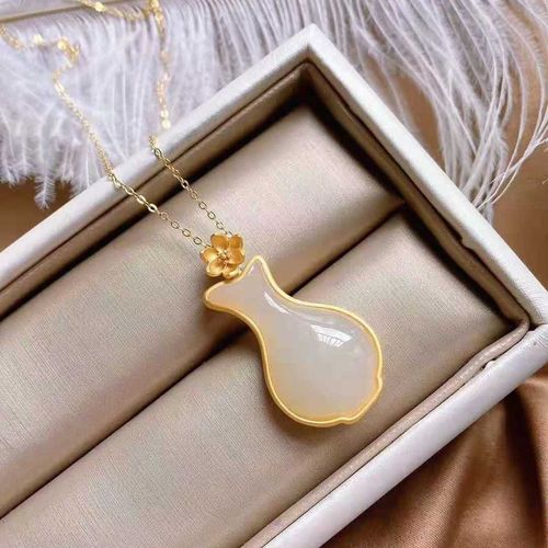Vase En Jaspe Hetian Naturel Incrusté En Argent, Pendentif Collier De Petites Fleurs Fraîches Et Ravissantes, Bijoux De Marque Rétro Chinois Pour Femmes, Nouvelle Collection