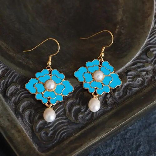 Boucles D'oreilles En Porcelaine Émaillée Pour Femmes, Bijoux De Marque, Perle Cloisonnée, Fleur Dorée, Style Palais Rétro Chinois Exquis, Charme Unique