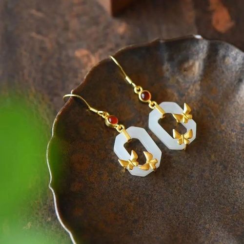 Boucles D'oreilles Hetian En Jade Blanc Naturel Pour Femmes, Bijoux Géométriques, Rétro Chinois, Élégant, Histoire De La Forêt, Charme Exquis, Bijoux Pour Femmes