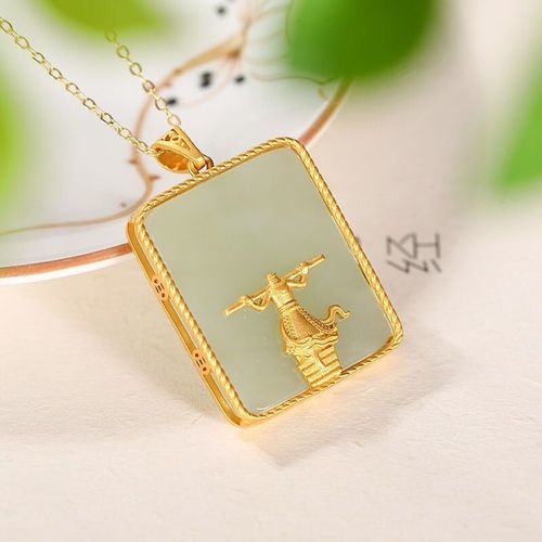 Collier En Or Naturel Hetian Saphir Qitian Dasheng, Breloque Chinoise Rétro De Marque, Bijoux En Argent Pour Femmes