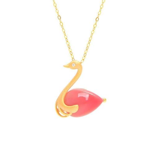 Collier De Styliste En Pierre Rose, Pendentif Petit Cygne, Mignon, Beau, Élégant, Bijoux En Argent Pour Femmes