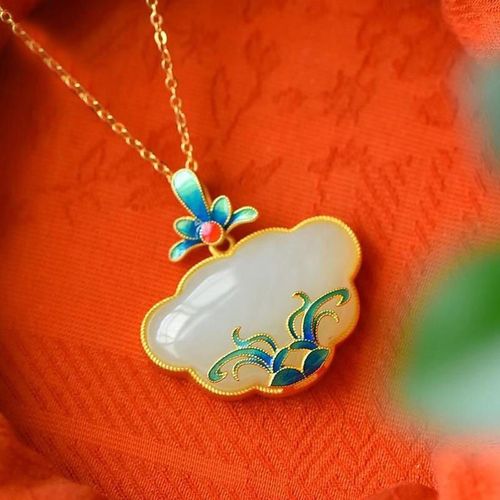 Collier En Porcelaine Émaillé, Pendentif En Jade Hetian, Serrure De Longévité, Breloque Élégante, Bijoux Créatifs En Argent Pour Femmes, Nouvelle Collection